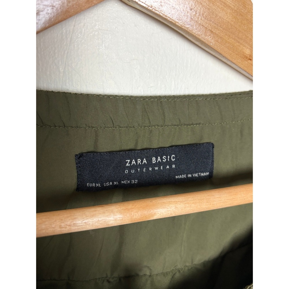Zara Basic Womens XL Olive Green Full Zip Windbreaker Jacket Drawstring Hem - Picture 4 of 7